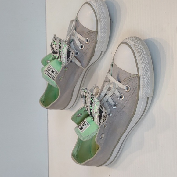 Women's Converse All Star Double Tongue Gray Mint Green Low Top Canvas Shoes - Picture 4 of 13